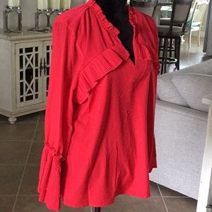 NWOT Melissa Paige Red Ruffle-Trim Long Sleeve Top